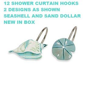 BACOVA "La Mer" 12 Shower curtain hooks Seashells and Sanddollars Blue/Multi